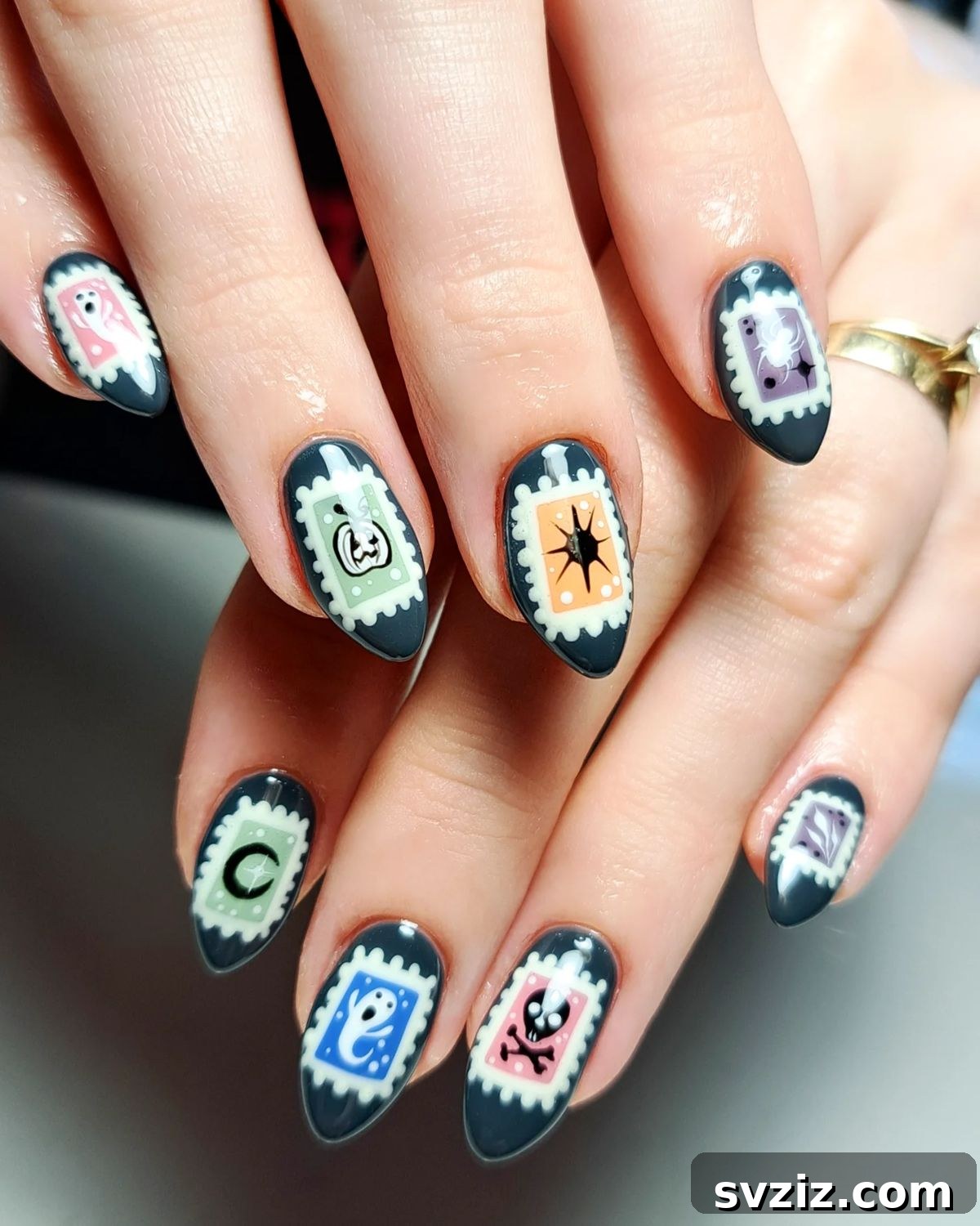8. Halloween Stamp Nails