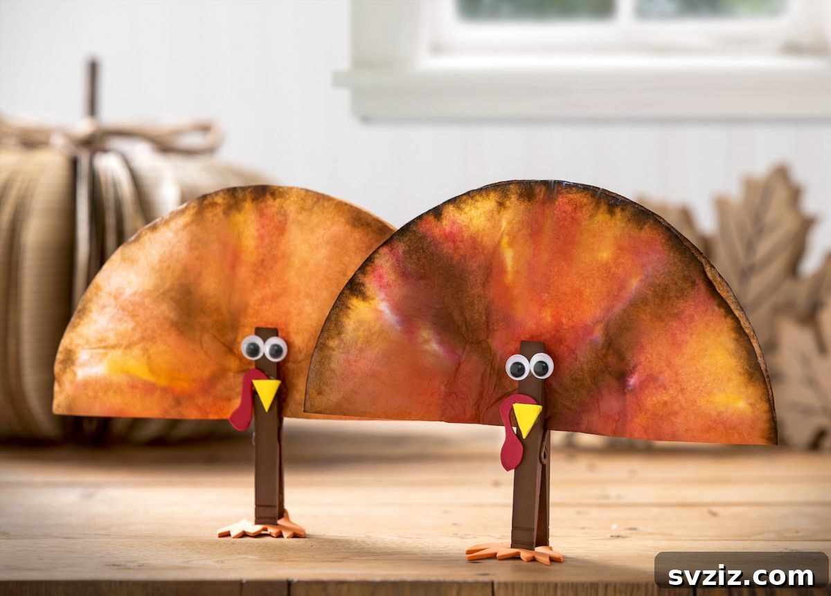Upright Coffee Filter Turkey craft for Thanksgiving decorations