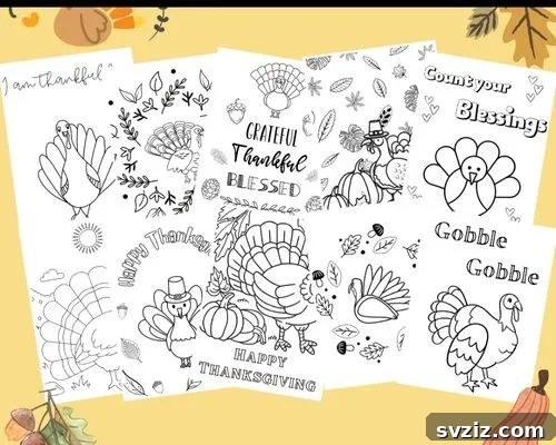 Thanksgiving Turkey Coloring Pages for kids, a relaxing holiday activity