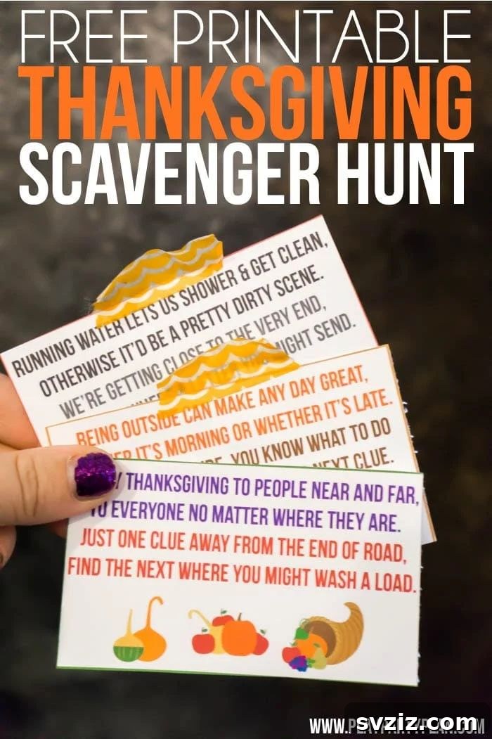 Thanksgiving Scavenger Hunt with holiday-themed clues for kids