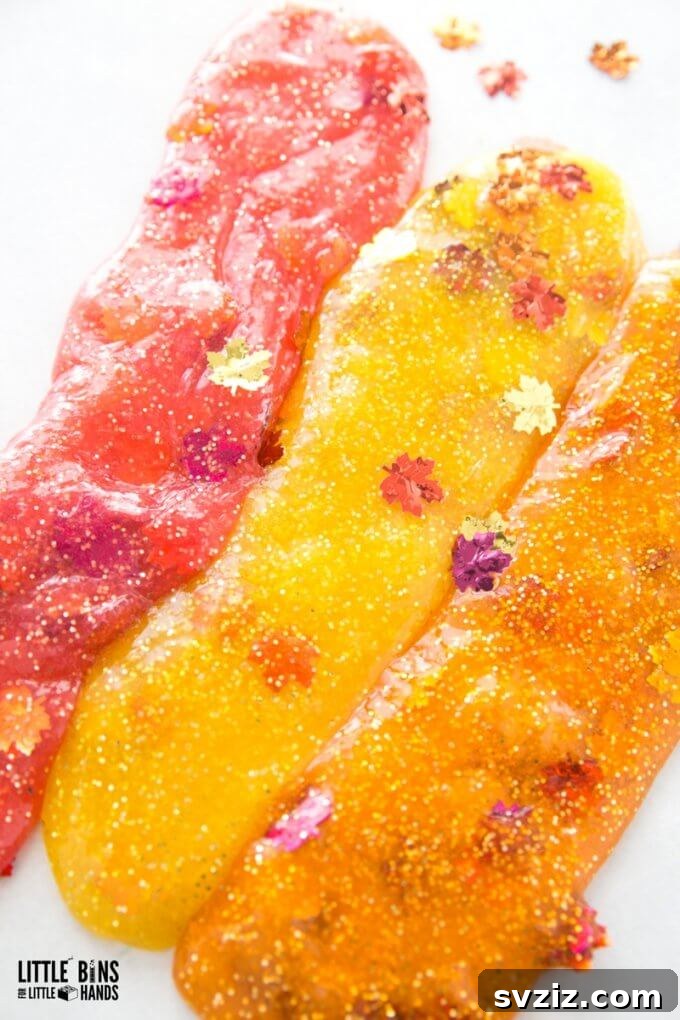 Fall Slime with colorful leaf confetti for a seasonal sensory experience
