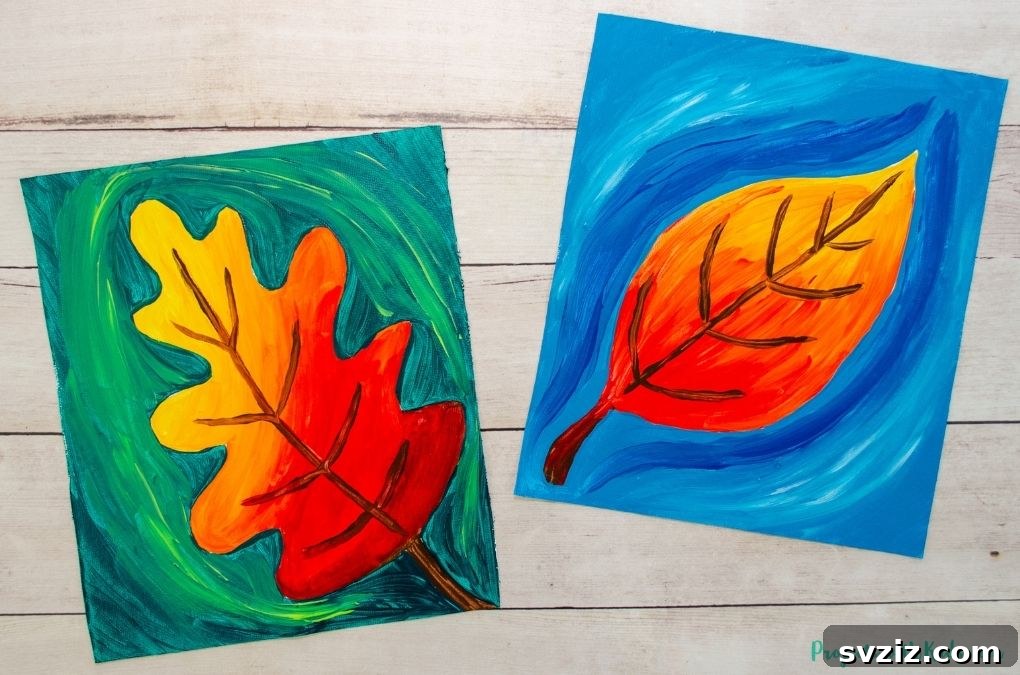 Autumn Leaf Painting activity for kids, tracing and coloring fall leaves