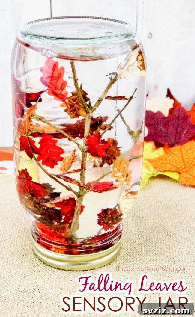 Falling Leaves Sensory Bottle, a mesmerizing autumn-themed activity for children