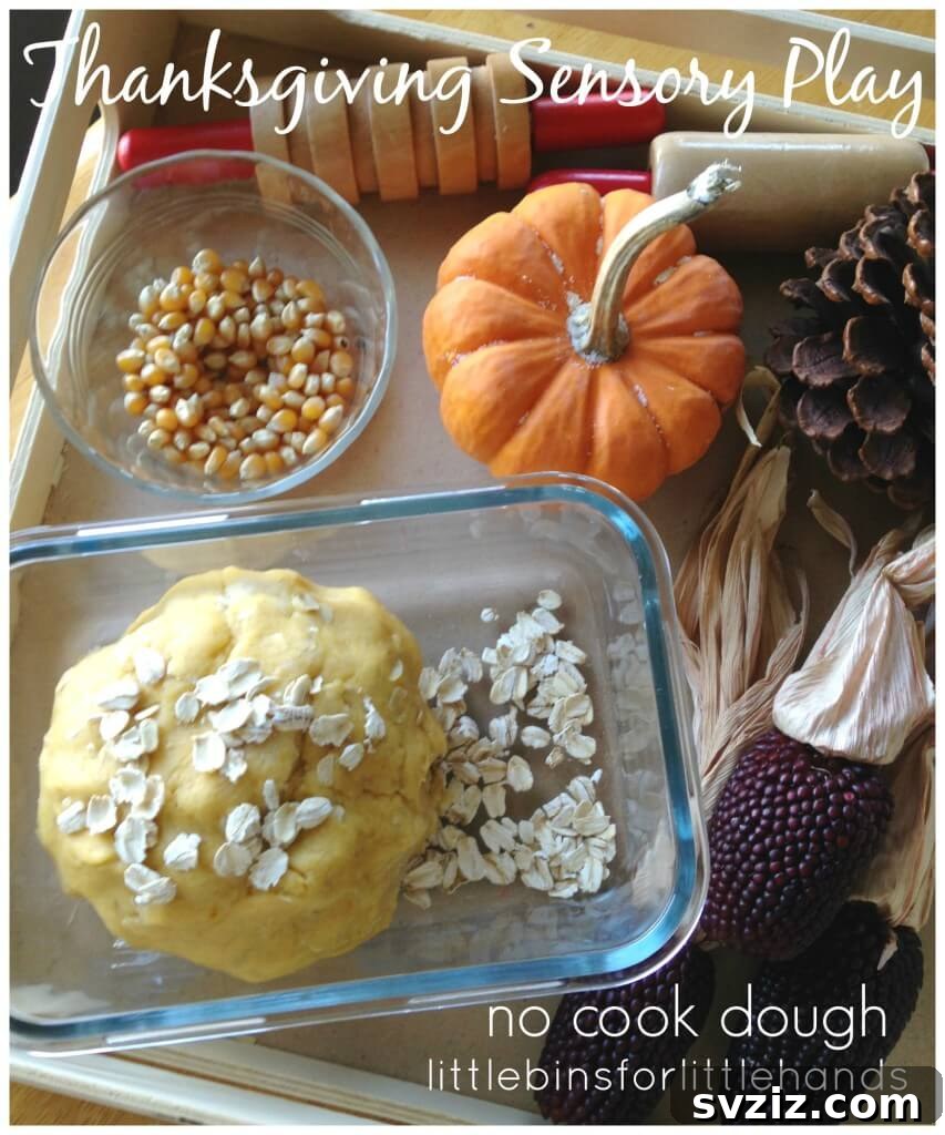 Thanksgiving Sensory Dough with natural elements for kids' play