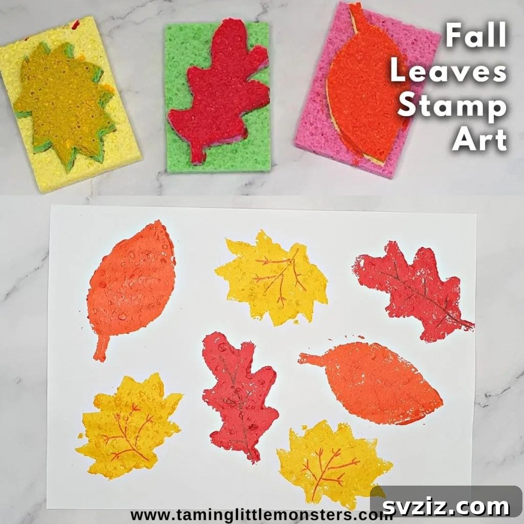 23 Gobble-Worthy Thanksgiving Art Ideas for Little Hands 18 16. Fall Leaves Stamp Craft