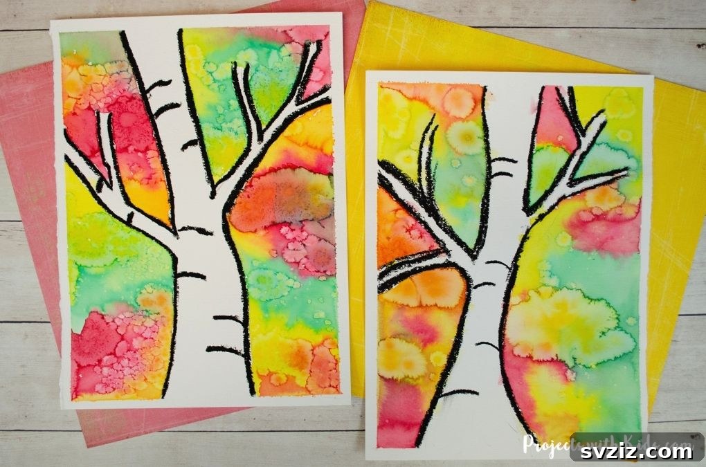 23 Gobble-Worthy Thanksgiving Art Ideas for Little Hands 19 17. Birch Tree Painting