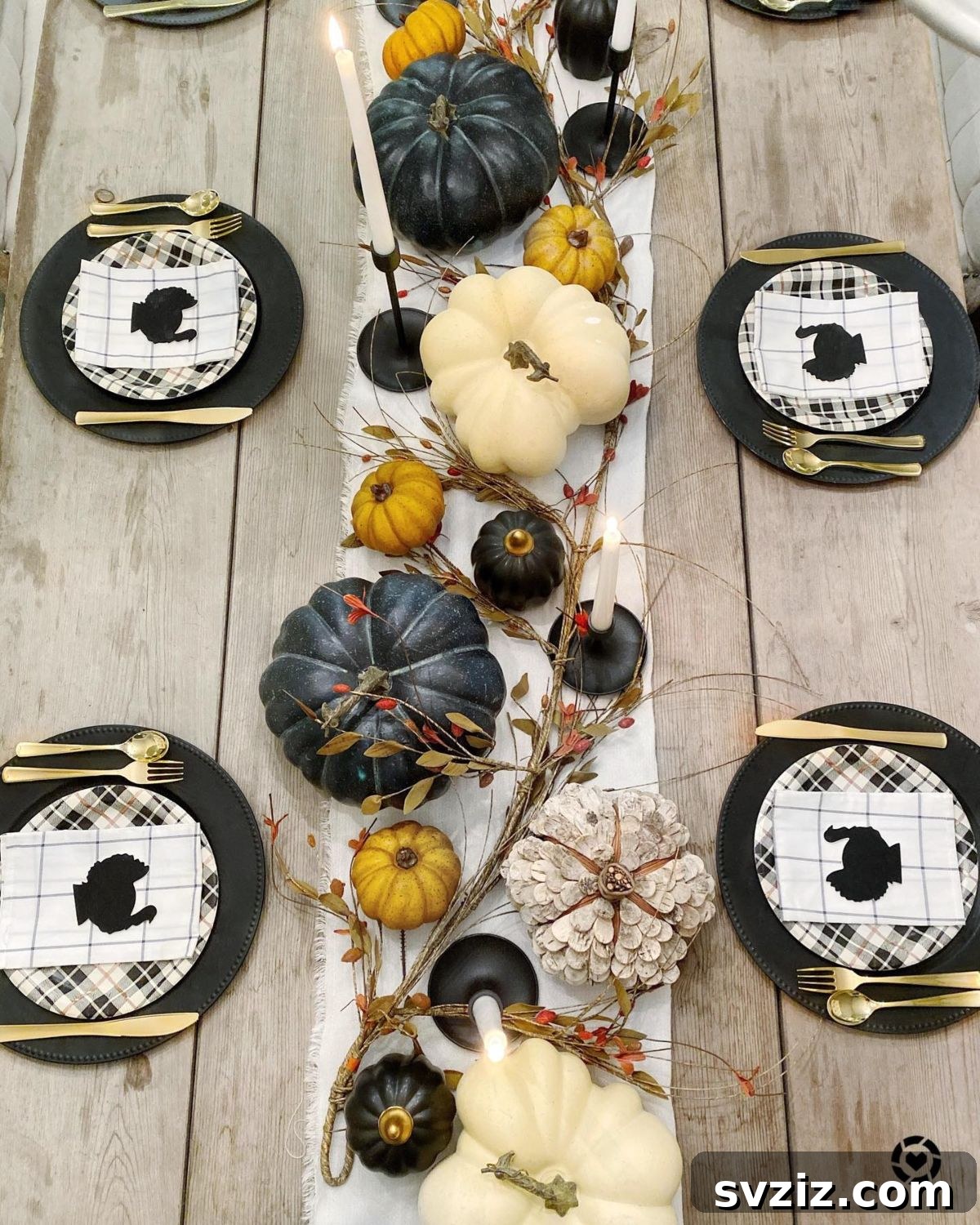 21. A Variety of Pumpkins and Elegant Candles