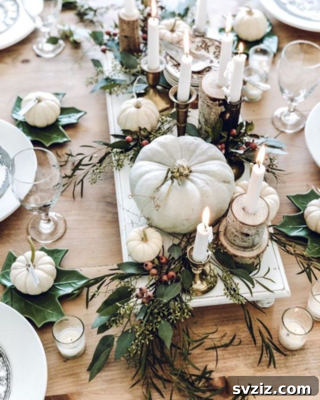 2. White Pumpkins and Candles