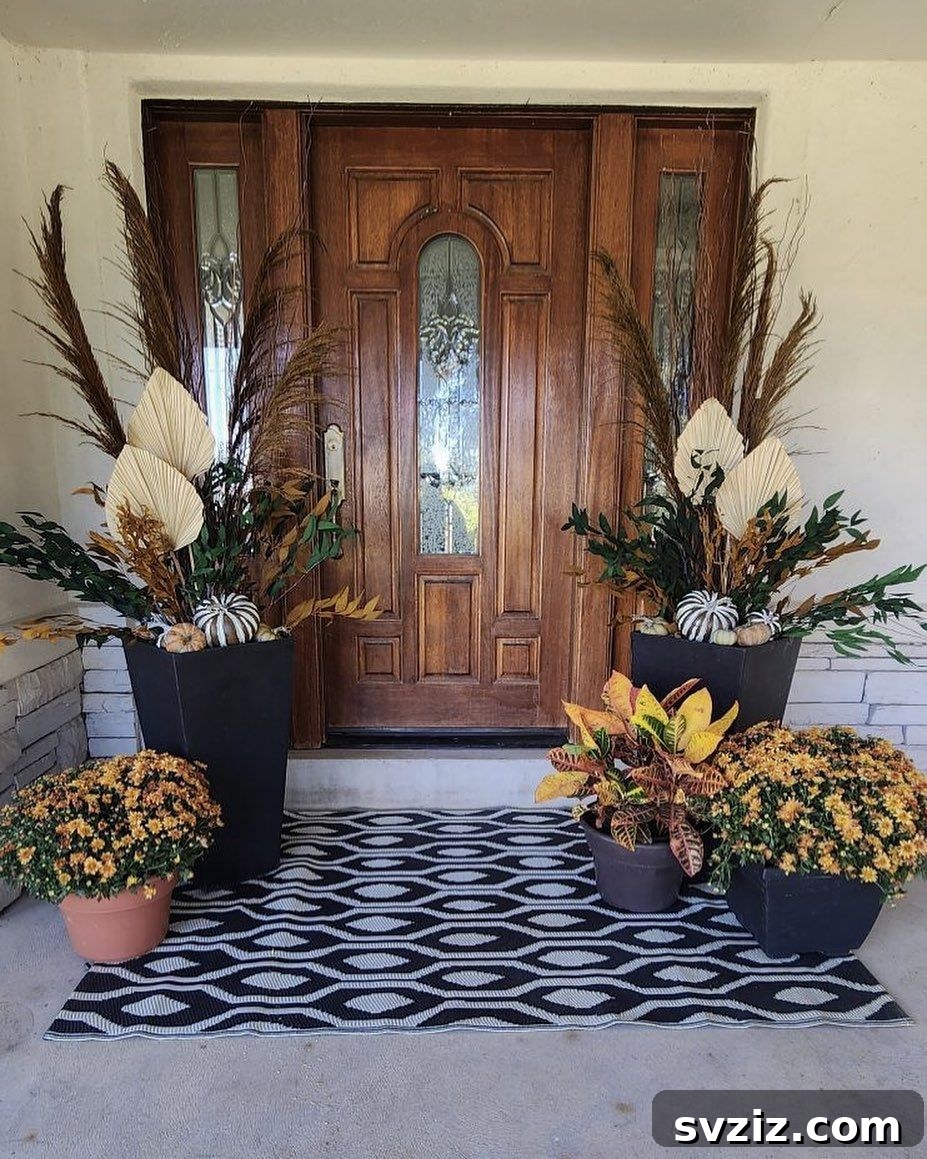 21 Gorgeous Thanksgiving Entryway Designs 11 10. Leafy Decor