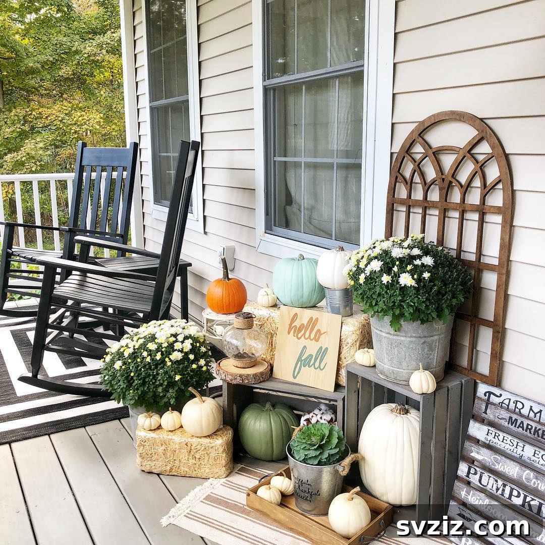 21 Gorgeous Thanksgiving Entryway Designs 17 15. Rustic Fall Display