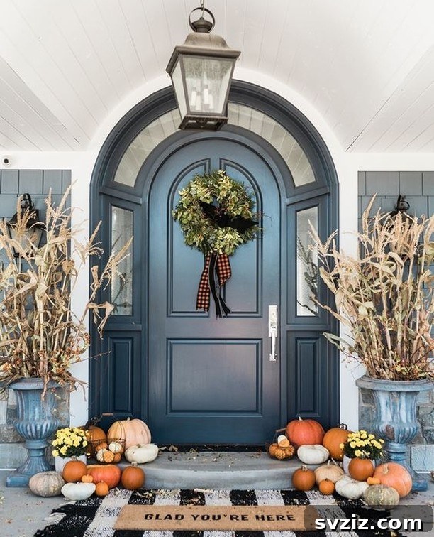 21 Gorgeous Thanksgiving Entryway Designs 19 17. Pumpkin Clusters