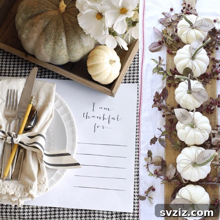 Craft the Perfect Feast: 21 DIY Thanksgiving Tablescapes 15 Interactive 'Thankful' table mats with pencils, encouraging guests to write down their gratitude during Thanksgiving dinner.