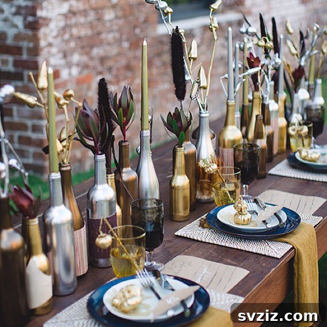 Craft the Perfect Feast: 21 DIY Thanksgiving Tablescapes 16 Elegant bottle vases displaying vibrant fall flowers, creating a chic and modern floral arrangement for a Thanksgiving table.