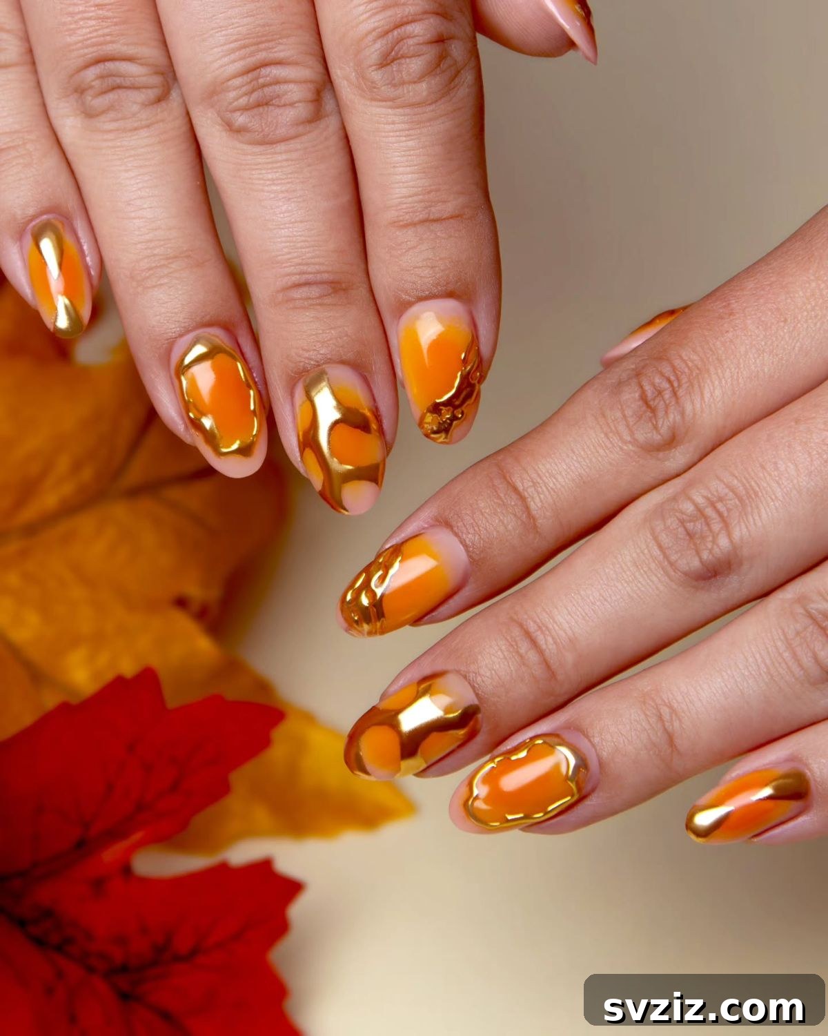 Gleaming Chrome Nail Art for Autumn 14 12. Orange and Gold Chrome