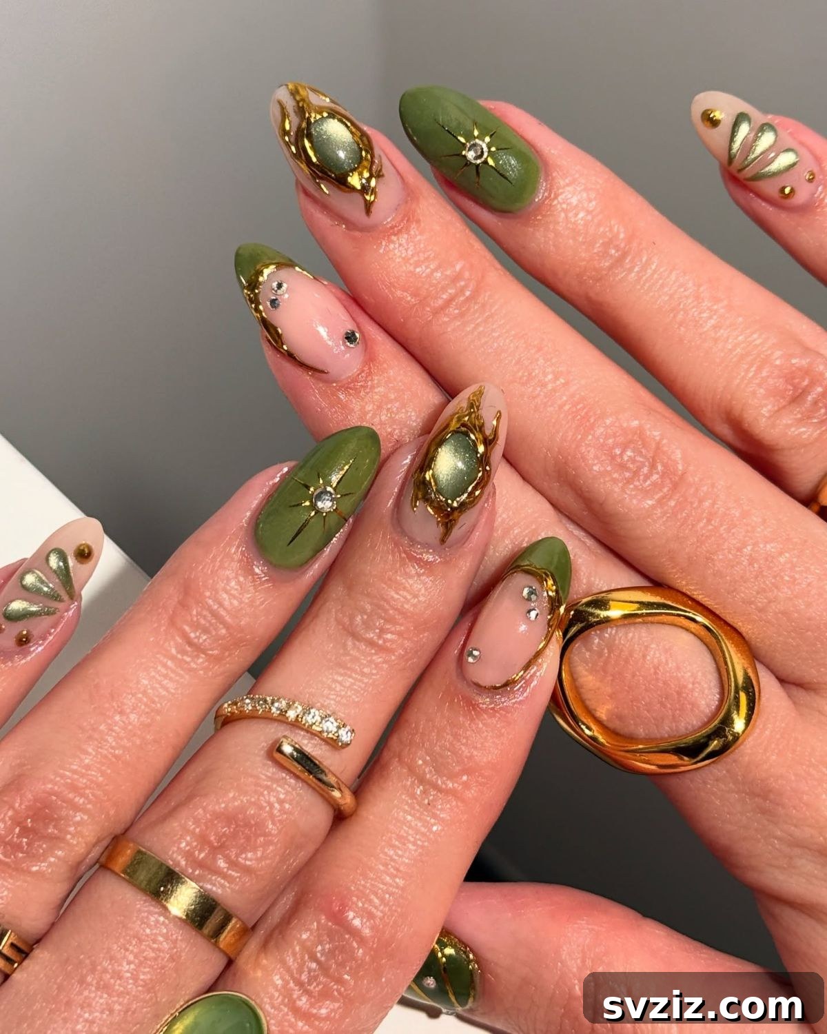 Gleaming Chrome Nail Art for Autumn 7 5. Glitzy and Green