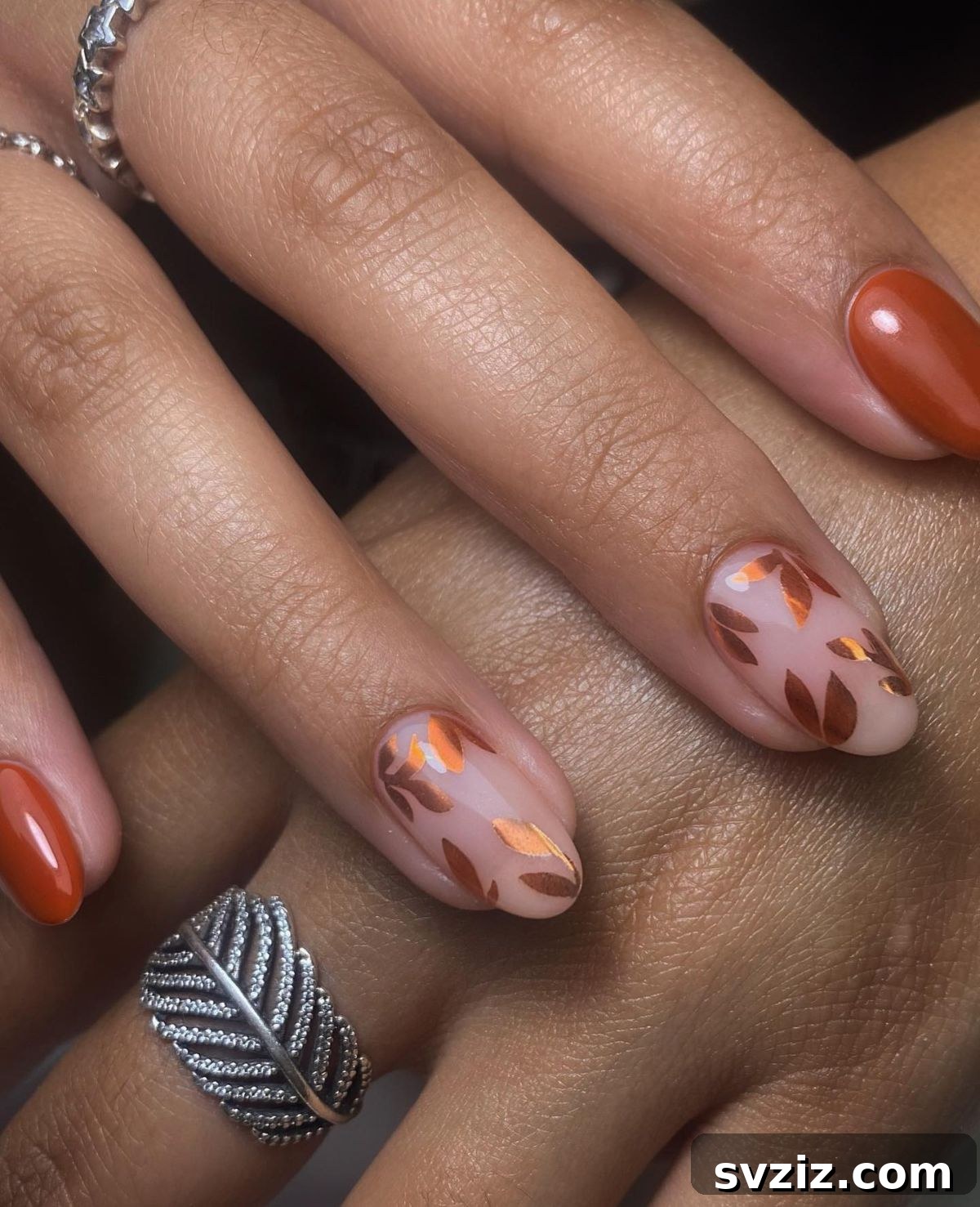 Gleaming Chrome Nail Art for Autumn 10 8. Leafy Orange Chrome Manicure