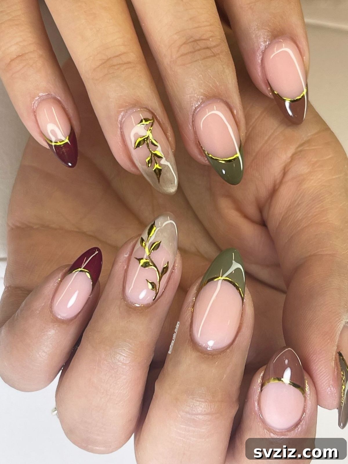 Burgundy & Olive Glitzy Manicure for Fall