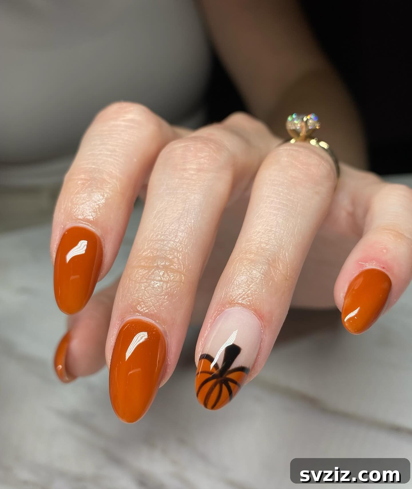 Pumpkin Accent Fall Manicure with Orange French Tips
