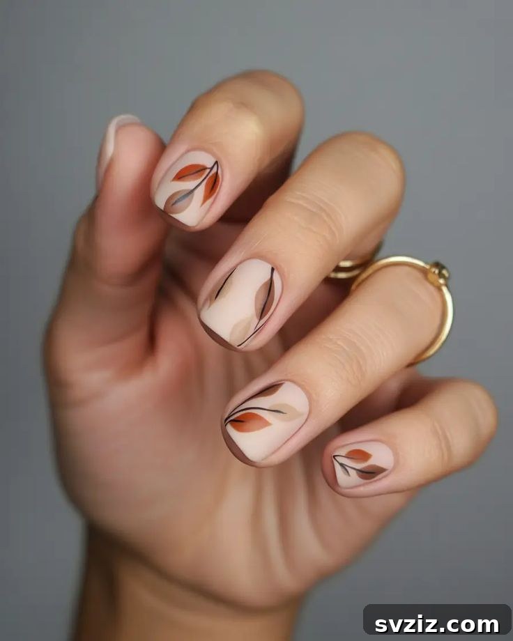 Minimalist Leafy Nail Art for Autumn