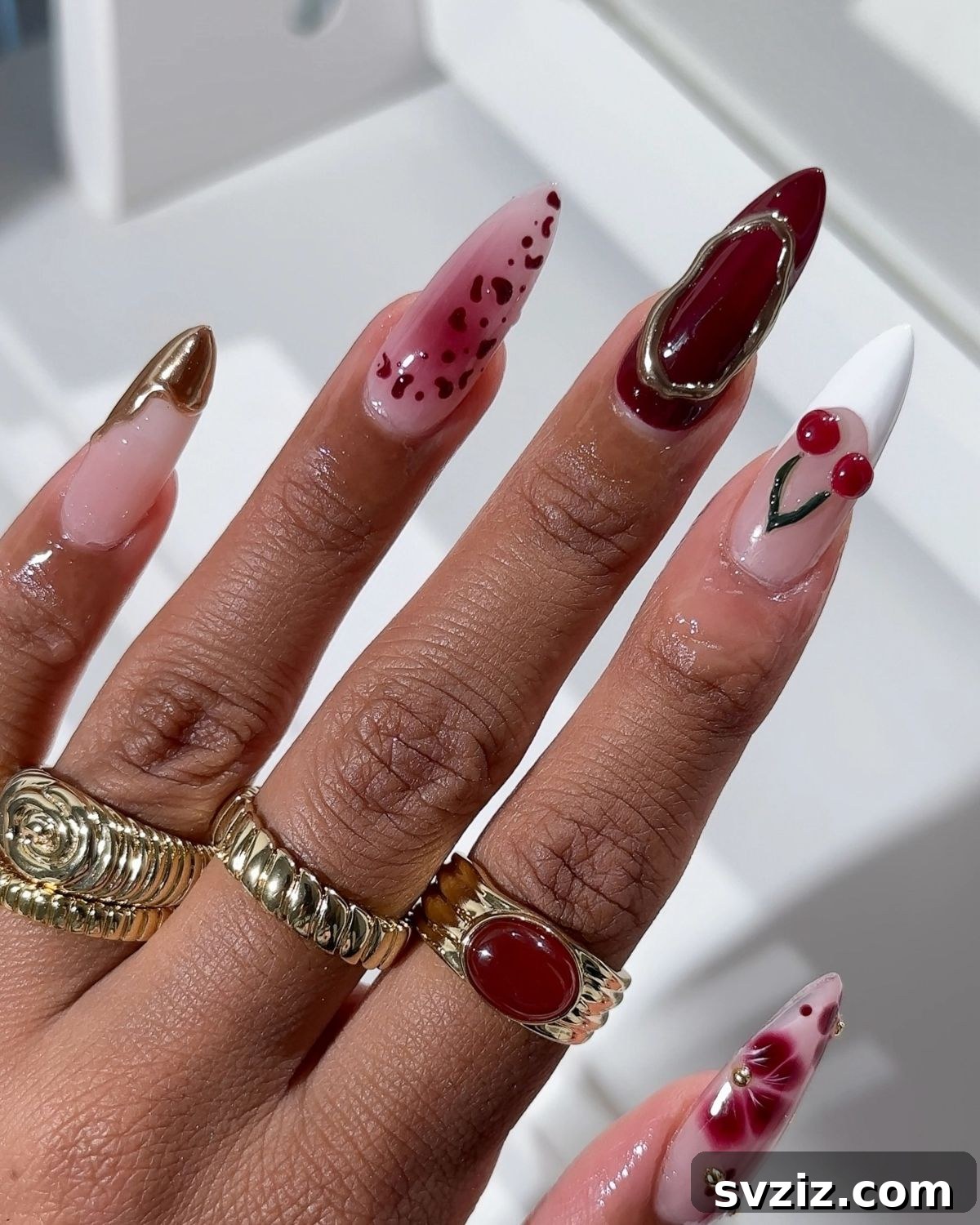 10. Cherry Accent Nails