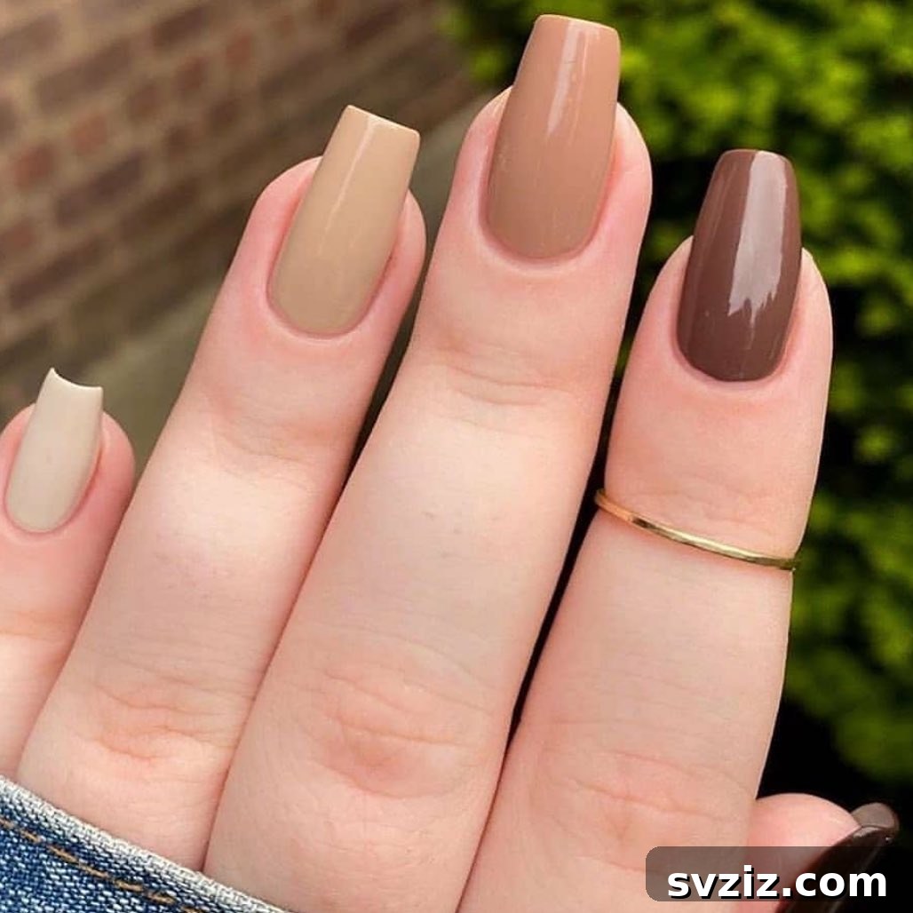 Get Festive Fingers: 21 Adorable Thanksgiving Nail Ideas 17 Minimalistic Thanksgiving Nail Design in Browns