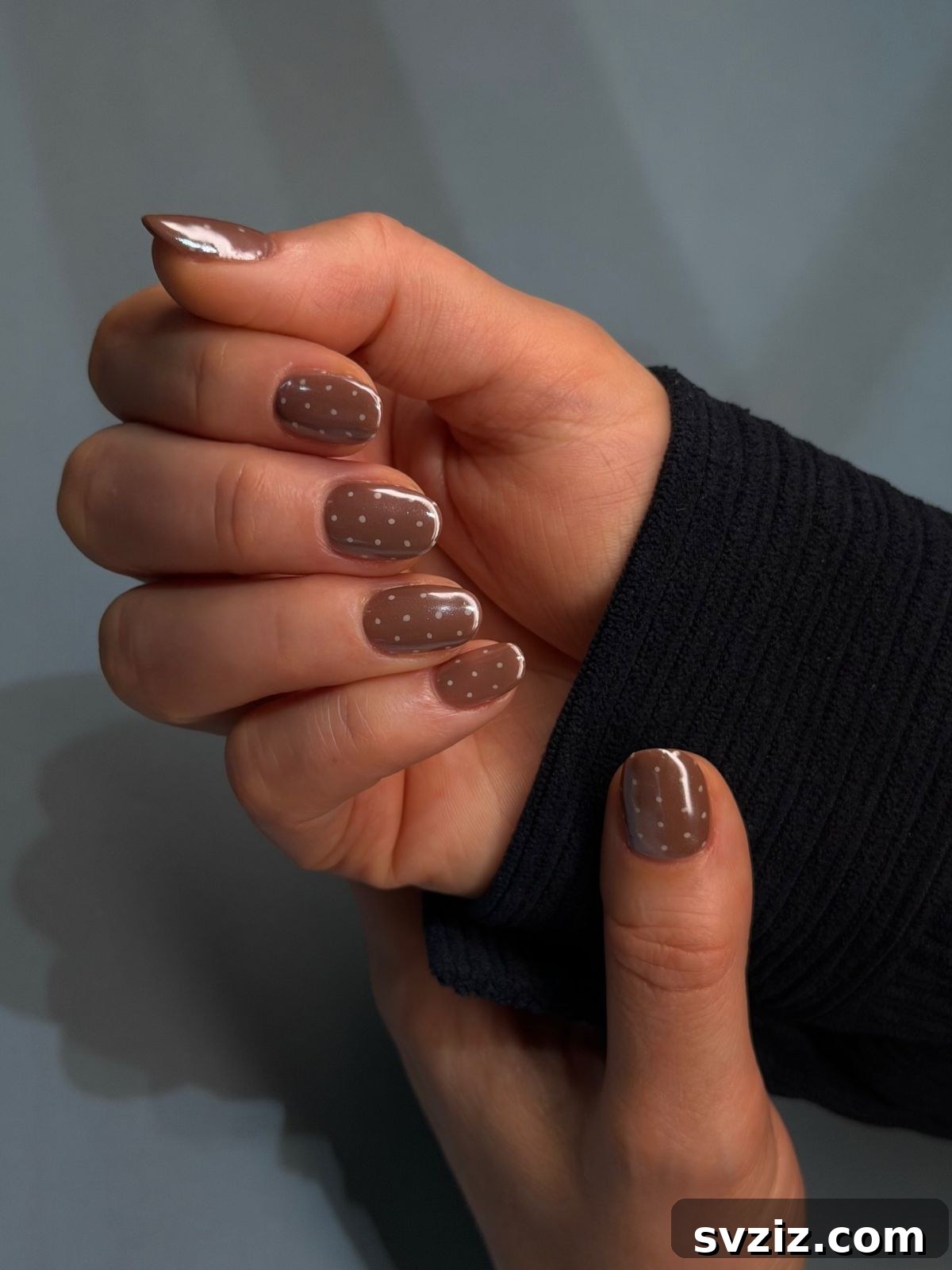 Get Festive Fingers: 21 Adorable Thanksgiving Nail Ideas 23 Brown and White Polka Dot Thanksgiving Nail Art