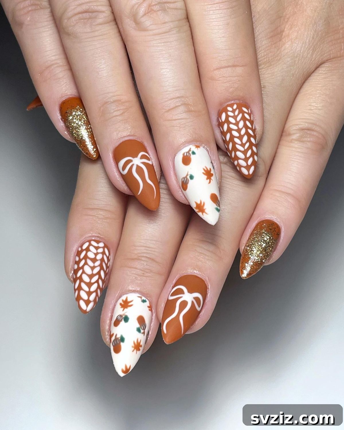 21 Exquisite Almond Nail Designs for Thanksgiving 10 8. Cute and Elegant Thanksgiving Nail Art