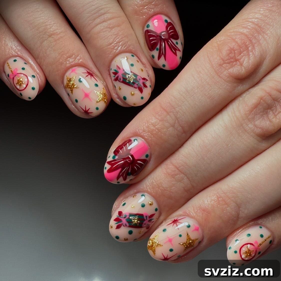 12. Cute and Colorful Christmas Manicure