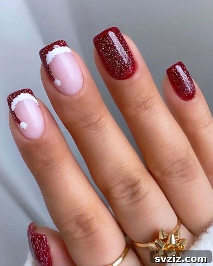 20. Sparkly Santa Hat French Tips