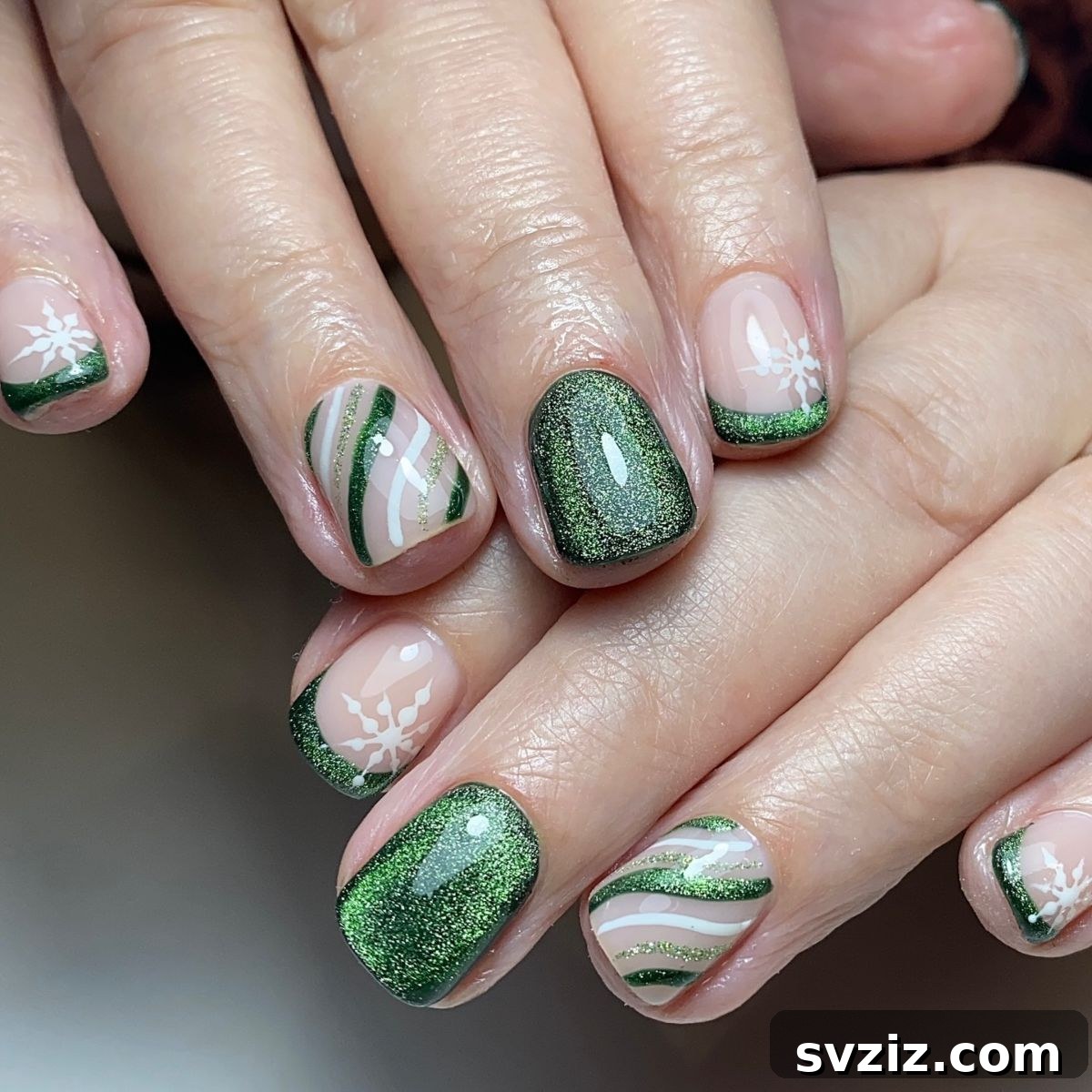9. Glittery Forest Green Nails