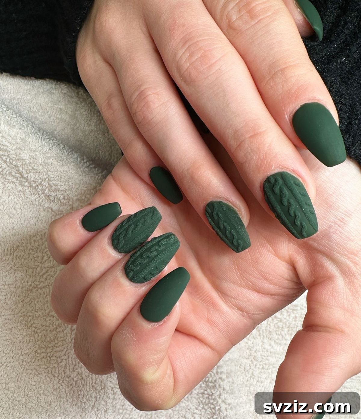 11. Cozy Green Sweater Nails