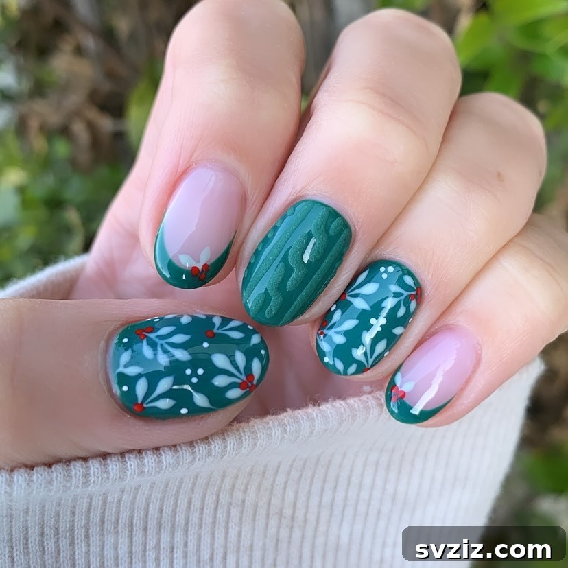 13. Cute Green Holly Nails