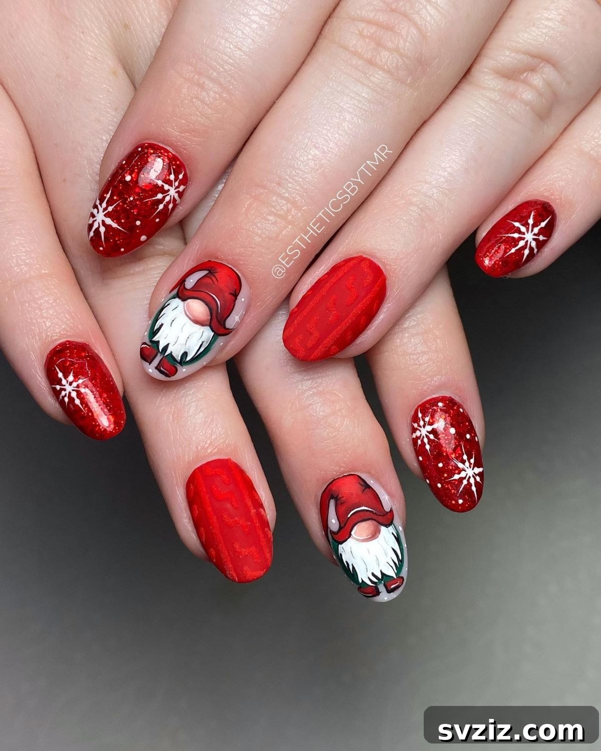 Festive Red Christmas Nail Art Ideas to Inspire Your Holiday Look 11 9. Christmas Gnome Accents