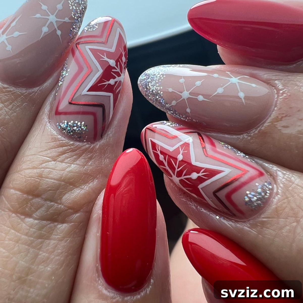 Festive Red Christmas Nail Art Ideas to Inspire Your Holiday Look 15 13. Red Christmas Stars and Snowflakes