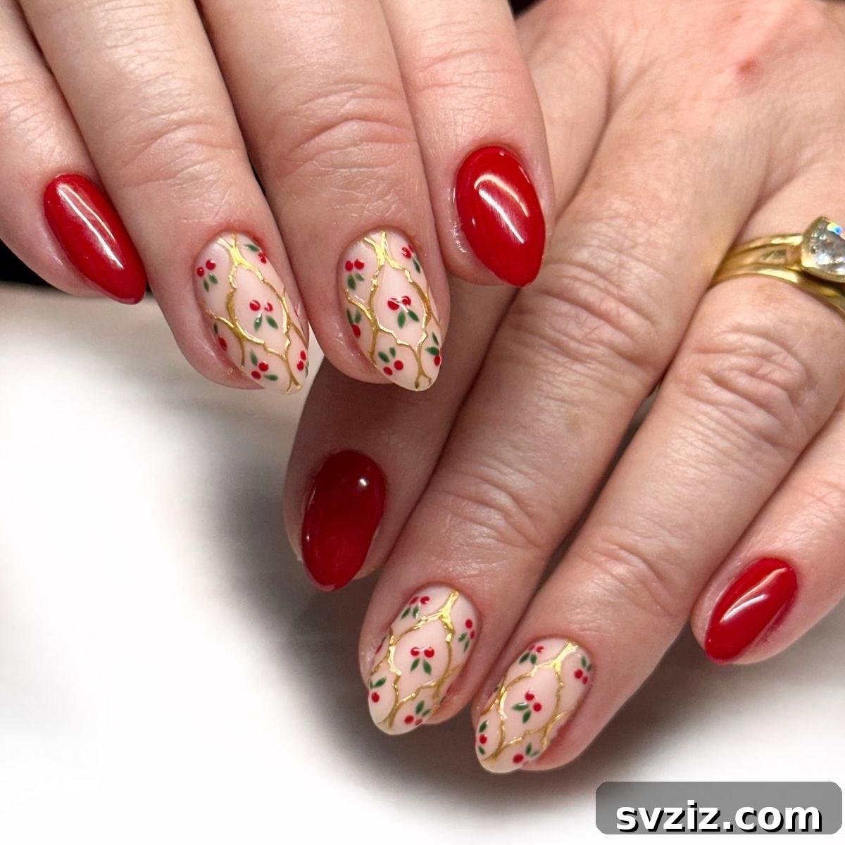 Festive Red Christmas Nail Art Ideas to Inspire Your Holiday Look 19 17. Holly Jolly Nail Art