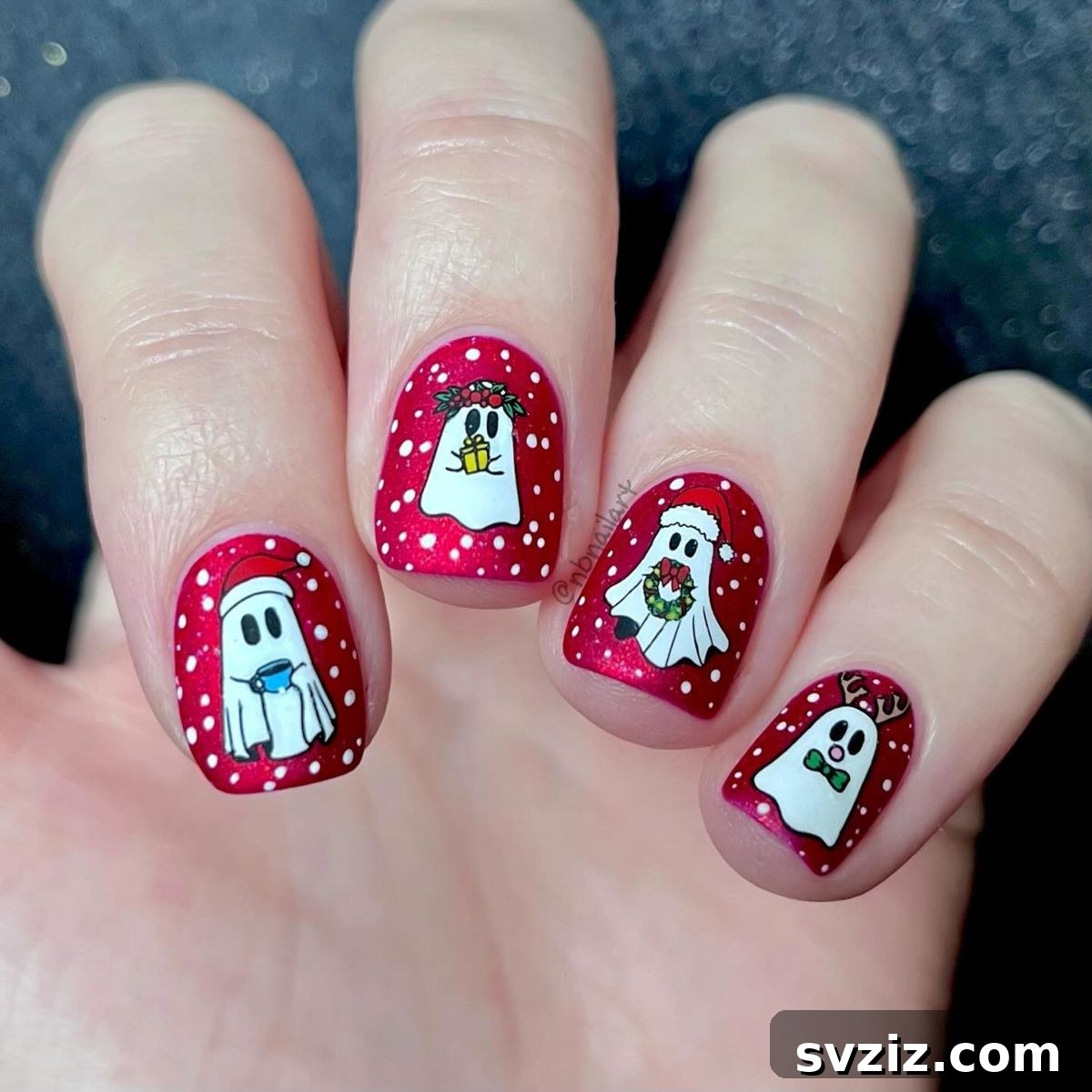 Festive Red Christmas Nail Art Ideas to Inspire Your Holiday Look 8 6. Cute Christmas Ghosts
