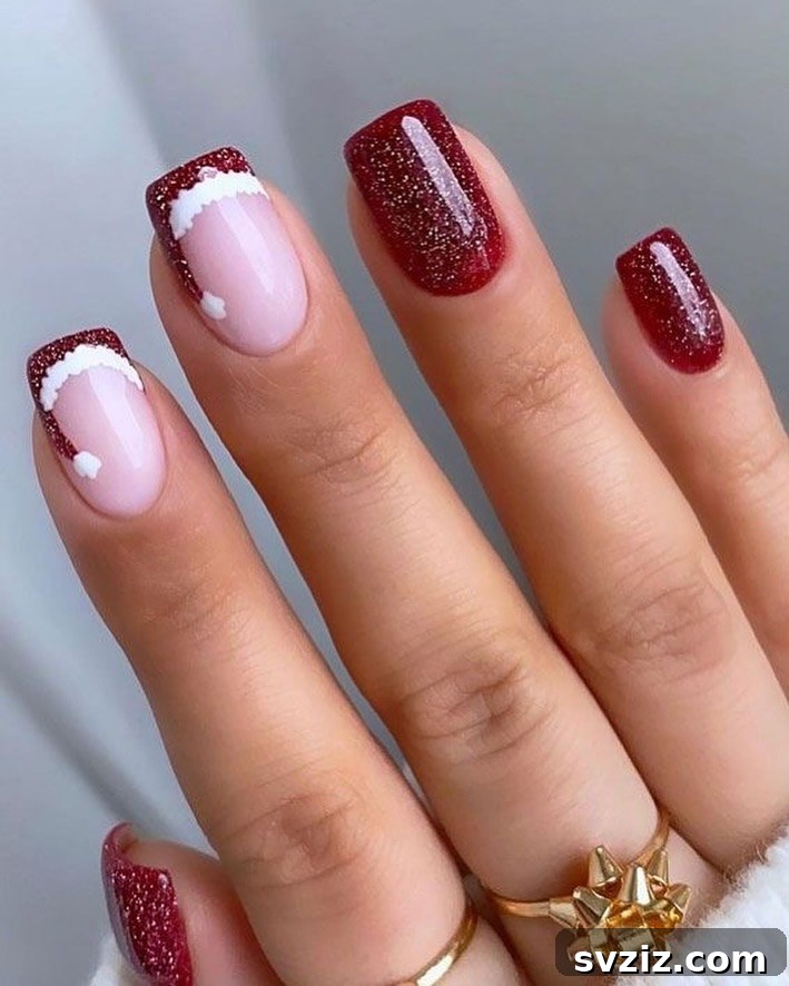 Festive Red Christmas Nail Art Ideas to Inspire Your Holiday Look 9 7. Santa Hat French Tips