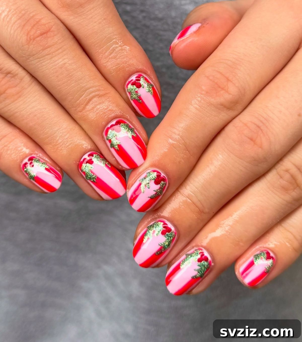 Festive Red Christmas Nail Art Ideas to Inspire Your Holiday Look 10 8. Pink, Red, and Green