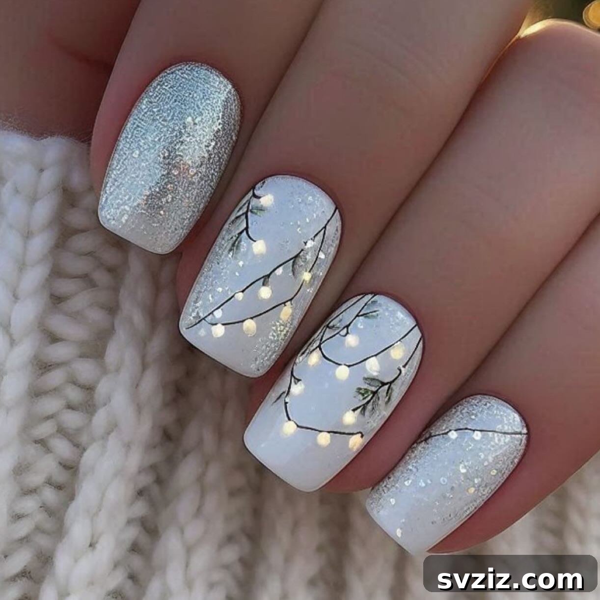 17. Christmas Light White Nails