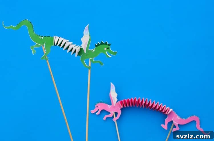 53 Paper Craft Ideas to Spark Your Imagination 14 Creative dragon puppets made from paper and skewers