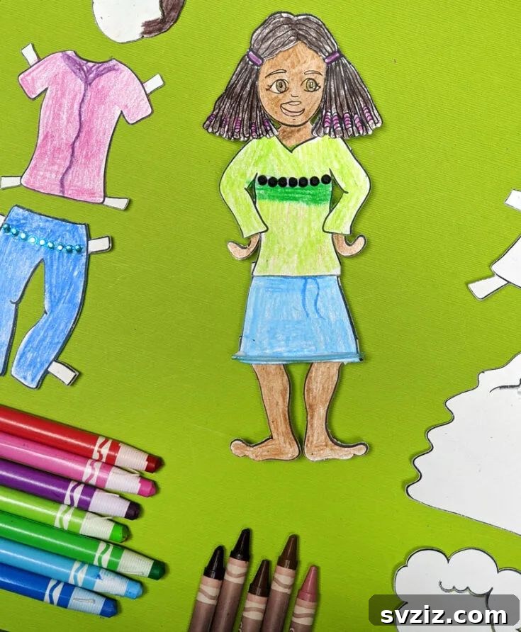 53 Paper Craft Ideas to Spark Your Imagination 36 Printable paper doll with swappable hairstyles for coloring