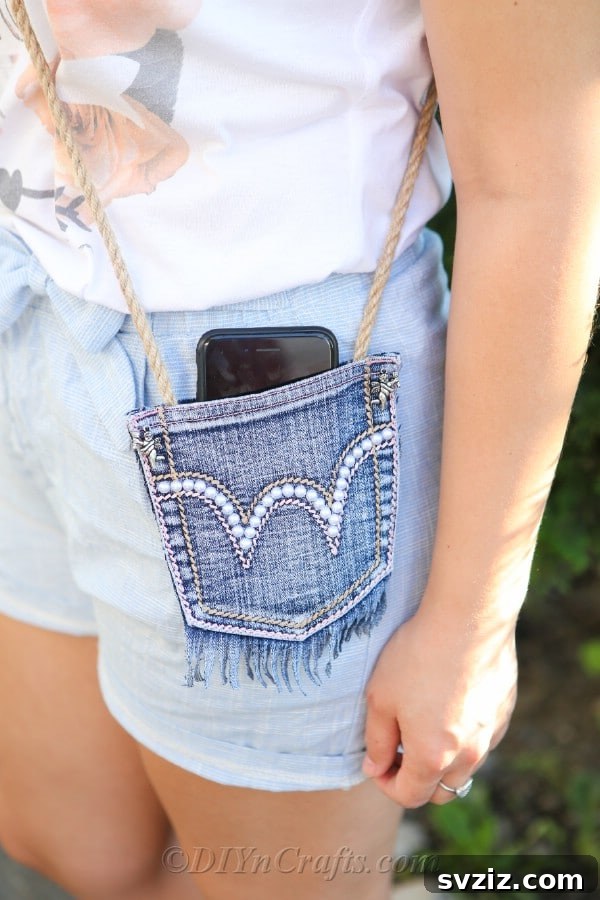 Fashionable Denim Sling Bag made from old jeans