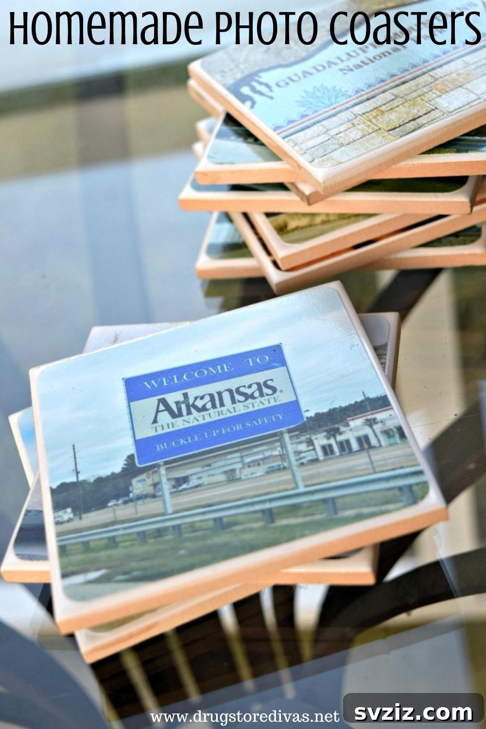 Homemade Photo Coasters using ceramic tiles and personal pictures