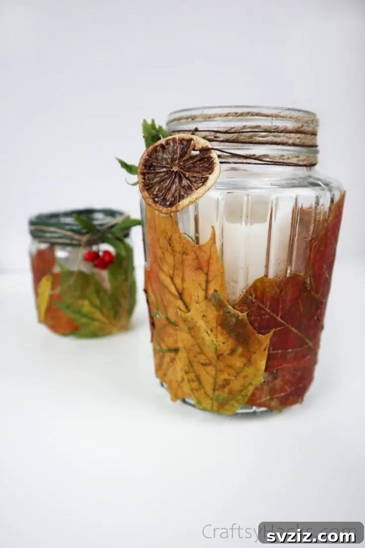 DIY Leaf Candle Holder with real autumn leaves