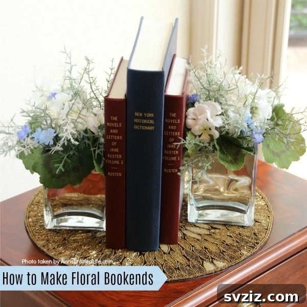 DIY Floral Bookends crafted from glass containers and flowers