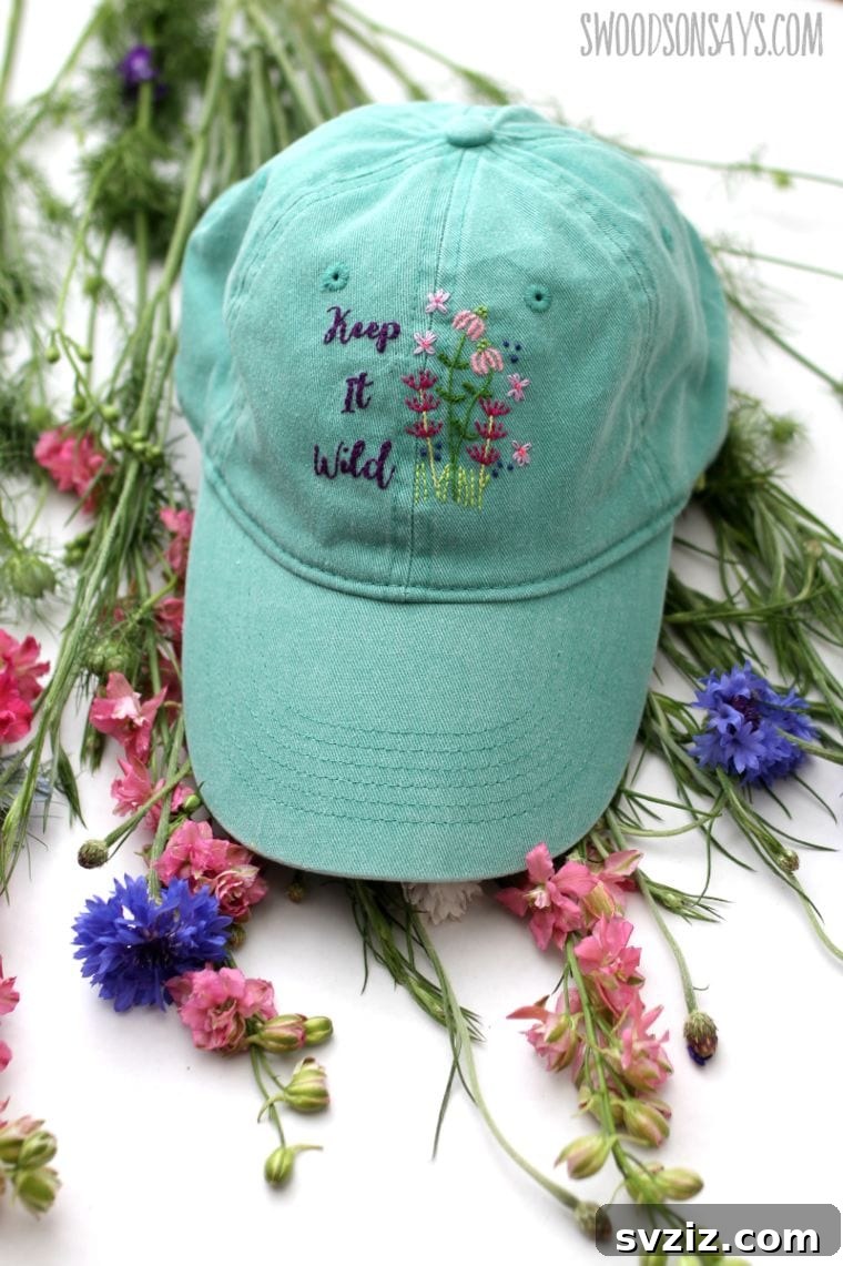 Hand-Embroidered Baseball Cap with beautiful floral design