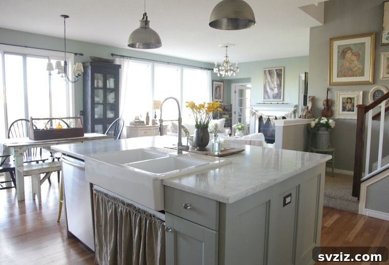 apron sink in kitchen