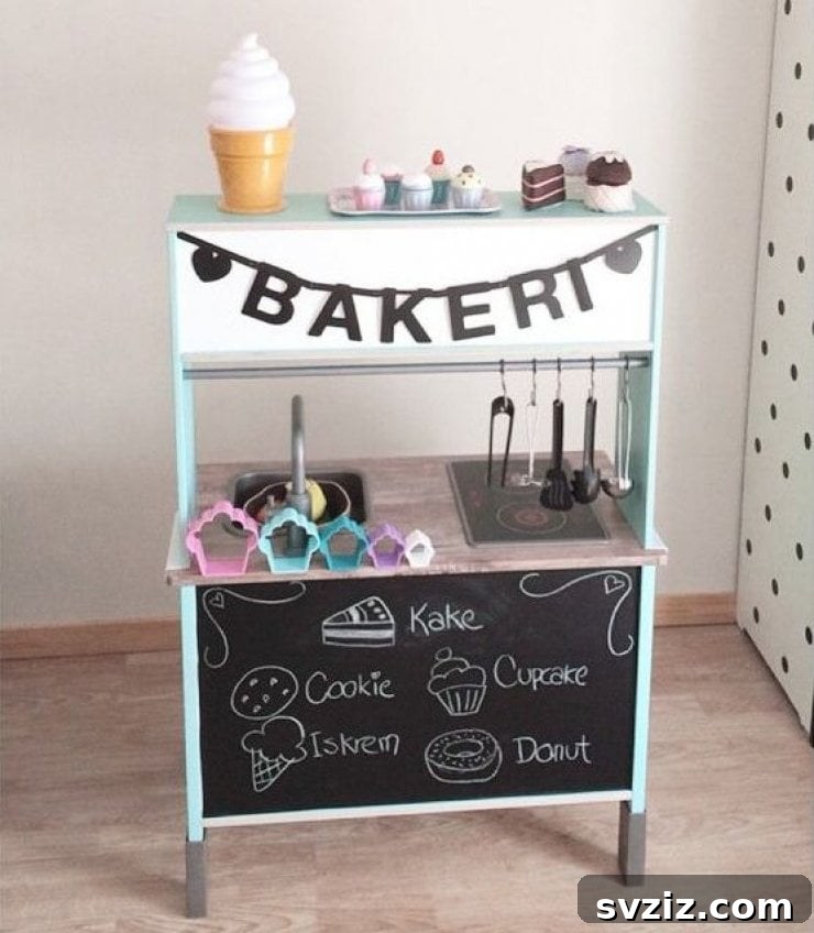 IKEA Duktig play kitchen transformed into a cute bakery