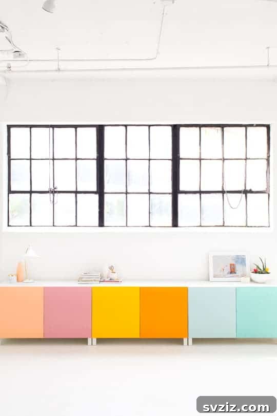 IKEA BESTA cabinets in fun, high-gloss colors for kids' rooms