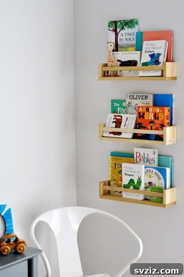 IKEA BEKVÄM spice racks repurposed as children's bookshelves